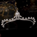 Silver bridal crown with white pearls and sparkling rhinestones for princess wedding party - Silver Pointed Pearl Crown (TS-J3120S)