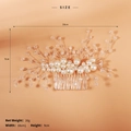 Detailed view of handmade bridal hair comb featuring white pearls and crystal dimensions - Warm Orange Background Forked Style (HS-J6163)
