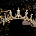 Vintage gold crown with white pearls and sparkling rhinestones for birthday party - Vintage Gold Pearl Leaf Style (TS-J3030G)