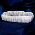 Elegant white pleated satin elastic garter with glossy finish on deep blue silk backdrop - One Size / GS-J038 Style