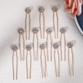 Set of 12 gold U-shaped bridal hair pins featuring sparkling rhinestone flower accents - Rose Gold Sunflower Style (HS-J3841RG) / 12 Pieces / Rose Gold