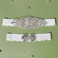 Elegante conjunto de dos ligas de novia de encaje blanco con diamantes y perlas - Talla única / Blanco Encaje (GS-J020)