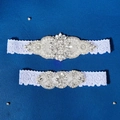 Conjunto de liga de novia de encaje blanco con brillantes pedrería y perlas finas - Talla única / Blanco Rombo (GS-J019)
