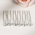 Set of 6 silver hairpins featuring sparkling clear rhinestones for bridal styling - Silver Single Round Crystal Style (HS-J3749)