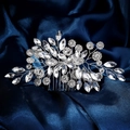 Elegant silver bridal hair comb with marquise and round crystals on silk backdrop - Luxury Handmade Wire Wrap Style (HS-J7242S)