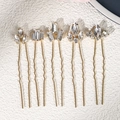 5-piece gold bridal hair pin set with crystal rhinestones in marquise and round cuts - Gold Mixed Geometric Cut Style (HS-J4718)