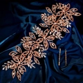 Luxurious rose gold crystal bridal headband set with rhinestones on blue silk background - Gold (HS-J7340G)