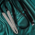 Exquisite bridal waist belt with silver rhinestones and long black satin ribbons - Black (WS-J107BLK)