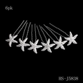 Set of 6 silver starfish hair pins with sparkling white rhinestones for bridal hair - Silver Pave Starfish Style (HS-J5838)