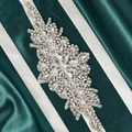 Exquisite silver crystal bridal belt with hand-sewn rhinestones on white ribbon - White (WS-J167)