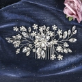 Sparkling silver bridal hair comb with vine-shaped rhinestones and white pearls - Vine Flower Woven Style (HS-J6435S)
