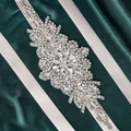 Exquisite hand-stitched bridal belt with multi-shaped rhinestones on pink ribbon - Pink (WS-J167PINK)