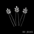 Three-piece silver bridal hair pins with leaf-shaped rhinestones, model HS-J6165 - Silver Leaf Shape Style (HS-J6165)