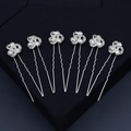 Set of 6 silver wedding hair pins with sparkling crystals and rhinestones for brides - Silver Three-Petal Spiral Teardrop Style (HS-J6339)