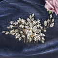 Sparkling bridal hair comb with crystals and pearls on a gold wire floral base - Vine Flower Woven Style (HS-J6435G)