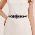 Exquisite bridal belt with hand-sewn blue and clear crystals on white ribbon - Blue (WS-J205GBLUE)