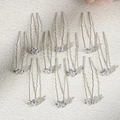 Set of 10 silver U-shaped hair pins with sparkling rhinestone flowers for bridal hairstyles - Silver White Five-Petal Flower Style (HS-J6513S)