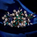 Green crystal bridal hair comb with faux pearls and marquise-cut rhinestones - Emerald Green Vintage Hair Comb Style (HS-J6435GHG) / Green