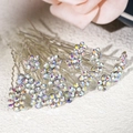 Pack of silver U-shaped hair pins with iridescent rhinestone flowers for bridal hairstyles - Iridescent Phantom Flower Style (HS-J6514AB)