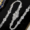 Elegant bridal wedding sash featuring handmade white mesh with floral crystal rhinestones - Vintage Rhinestone Style (WS-J228S)