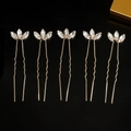 Five-piece set of U-shaped gold hair pins with sparkling marquise rhinestones - Gold Three-Petal Marquise Crystal Style (HS-J7281G)