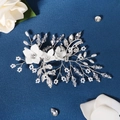 Handmade bridal hair pin with white ceramic flowers, crystals and pearls on silver wire - Hair Clip Style Hs-j5435