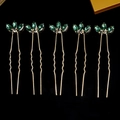 Five-piece gold U-shaped bridal hair pins set with emerald green crystals - Gold Green Crystal Three-Petal Flower Style (HS-J7281GGREEN)