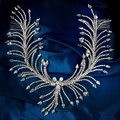 Diadema nupcial de plata de lujo con diamantes de imitación y borlas de gota para bodas - Estilo de Borla de Pluma Plateada (HS-J7401S)