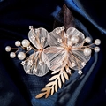 Fermaglio per capelli a fiore dorato con perle e foglie in filigrana per acconciatura - Stile Perla e Petalo Dorato (HS-J7446G)