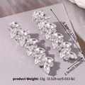 Detail showing bridal silver leaf earrings dimensions with sparkling marquise zircons - Silver Style (HS-J7429S)