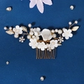 Elegant bridal hair comb with white clay flowers, pearls, and crystals on a gold base - Vine Style Hair Comb Headpiece (HS-J6632G) / Gold