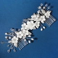 Handmade bridal hair comb with white resin flowers, pearls, and rhinestones - Hs-j6746s