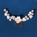 Elegant white floral hair comb with pink beads and gold wire for bridal wedding hair - Hs-j6682g