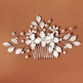 Silver bridal hair comb with clay flowers, pearls and crystal rhinestones for weddings - Hs-j6796g