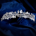 Exquisite bridal rhinestone headband with floral crystal clusters on navy silk background - Silver Rhinestone Floral Style (TS-J3430S)