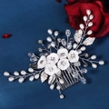 Elegant bridal hair comb with handmade white clay flowers and pearl beads in silver - Hs-j7188s (recommended)