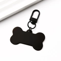 Detailed view of bone-shaped black metal pet tag with a secure lobster clasp attachment - 50x28mm+34mm Clasp / Black