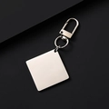Polished silver metal keychain with lobster clasp and square blank tag for DIY engraving - 30mm Square Tag + 34mm Clasp / Silver
