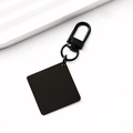 Detail view of a matte black metal keychain with a square blank tag and lobster clasp - 30mm Square Tag + 34mm Clasp / Black