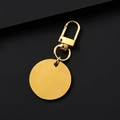 Polished gold stainless steel blank round keychain with swivel lobster clasp for engraving - 25mm Inner Round Gold + 34mm Gold Door Buckle