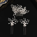 Silver bridal hair set with floral rhinestones including one comb and two hair pins - Silver Comb And Hair Pins Combination (ZUHE-542S)