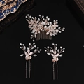 Vintage bridal hair accessory set with rose gold metal leaves and sparkling rhinestones - Rose Gold Comb And Hair Pins Combination (ZUHE-542RG)