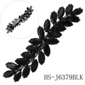 Elegant black bow-shaped leaf hair clip with shiny crystal-like resin stones - Black