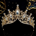 Vintage Baroque gold crown with sparkling clear rhinestones and teardrop crystal - Gold Baroque Vintage Style (TS-J2938G)