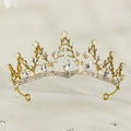 Golden baroque tiara with pearls and crystals for wedding and princess birthday party - Gold Vine Pearl Style (TS-J2834G)