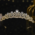 Baroque gold princess crown with pear-shaped rhinestones for wedding parties - Gold Hollow Leaf Style (TS-J2747G)