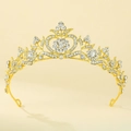Elegant gold baroque tiara with sparkling rhinestones for bridal princess birthdays - Gold Heart Floral Style (TS-J2960G)