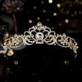 Luxury gold baroque tiara with sparkling rhinestones for princess birthday and bridal hair - Gold European Palace Hollow Style (TS-J2334G)