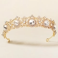 Elegant gold baroque crown with sparkling crystals for princess birthday parties - Gold Symmetrical Vintage Scroll Style (TS-J2388G)