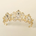 Sparkling gold tiara with clear crystals and vintage baroque leaf pattern design - Gold Navette Main Stone Vintage Style (TS-J2654G)